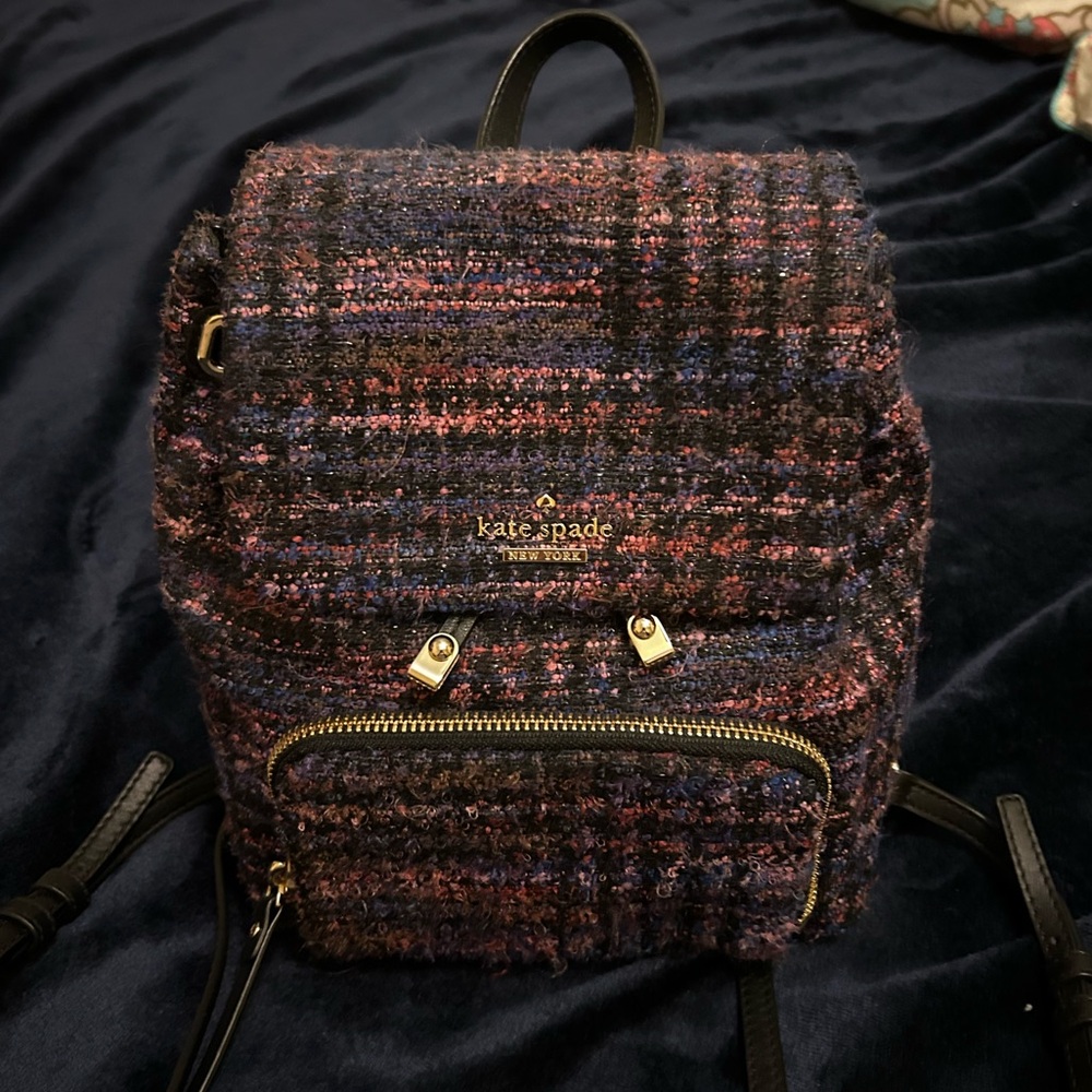 Kate Spade Plaid Tweed Backpack in Black and Pink